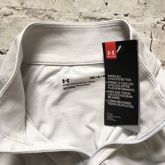NEW Under Armour Fitted Golf Pullover in Striped Cream - Picture 6 of 7